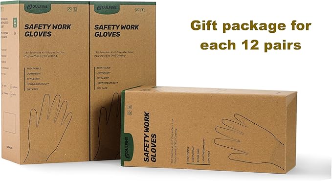 DULFINE Safety Work Gloves PU Coated-12 Pairs,White Seamless Knit Glove with Polyurethane Coated Smooth Grip on Palm & Fingers, for Men and Women, Ideal for General Duty Work (Medium)