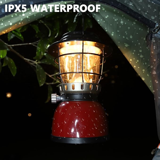 LED Camping Lantern Rechargeable Stepless Dimming Vintage Tent Lamp, 4000mAh Power Bank, IPX5 Waterproof Portable Hanging Camping Tent Light for Camping Hiking Emergency and Power Outage