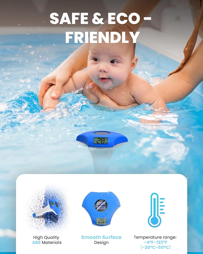 BALDR Pool Thermometer Floating Easy Read, IPX8 Waterproof, Solar Powered Digital Pool Thermometer with LCD Screen for Swimming Pool/Hot Tub/Aquarium (Navy)