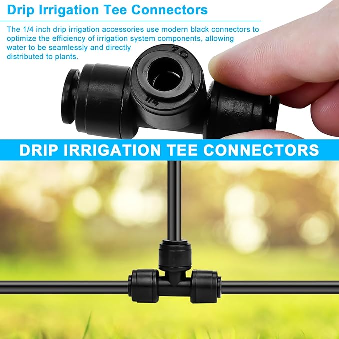 100FT PE Drip Irrigation Tubing, 1/4 inch Blank Distribution Tubing with 10PCS 1/4" Drip Irrigation Tee Connectors for Quick Connector Irrigation System