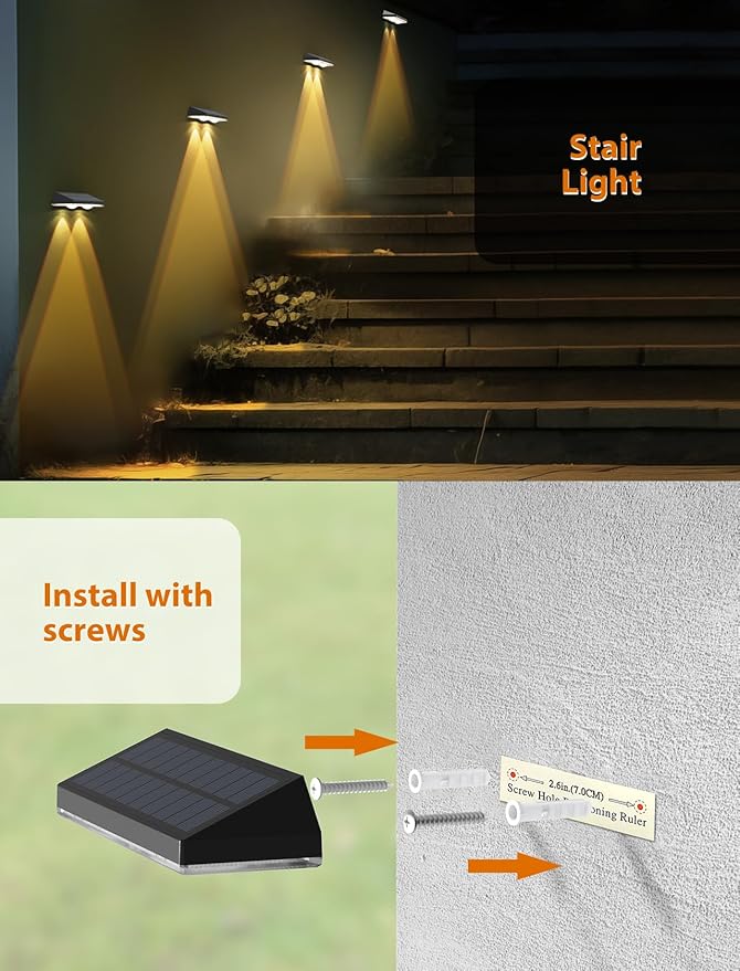 Solar Fence Lights ,Warm White & Cold White & Mixed Color 3 Modes Bright Lens LED Dusk to Dawn Deck Light, Fence Solar Lights Outdoor Waterproof,Solar Outdoor Lights for Backyard/Railing/Wall (16Pack)