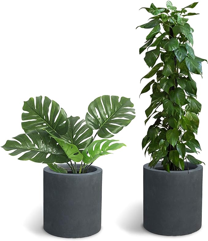 Kante 9.8",12.6",15.7" Dia Round Concrete Planter Set of 3, Modern Style Large Cylindrical Plant Pot with Drainage Hole and Rubber Plug for Indoor Outdoor Patio, Charcoal