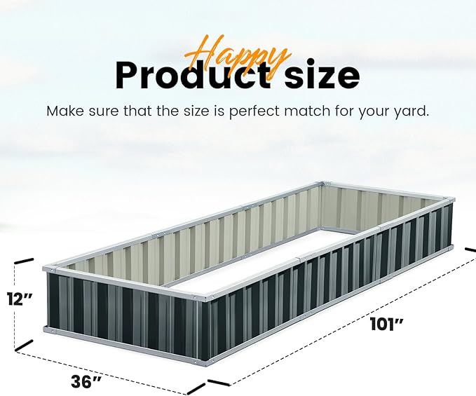KING BIRD Raised Garden Bed 101" x 36" x 12" 4 Installation Methods for DIY Galvanized Steel Metal Planter Kit Box with 2 Pairs of Gloves (Dark Grey)