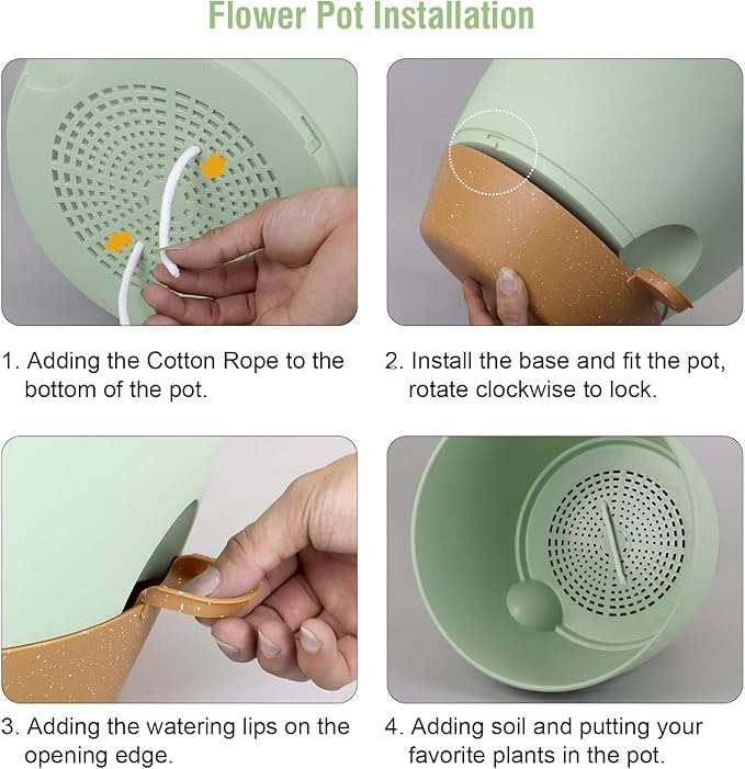 12 inch Large Self Watering Pots, Plant Pots with Mesh Drainage Holes for Indoor Outdoor Plants, Plastic Planters with Deep Reservoir for Garden House Flower Plants, Green with Brown