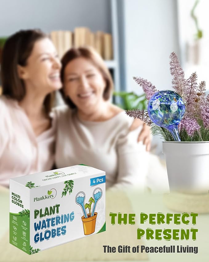 Iridescent Self Watering Globes, Glass Rainbow Plant Watering Globes, Self Watering Planter Insert, Automatic Plant Waterer Indoor (Large-4 Pcs Multi-Color, Large)