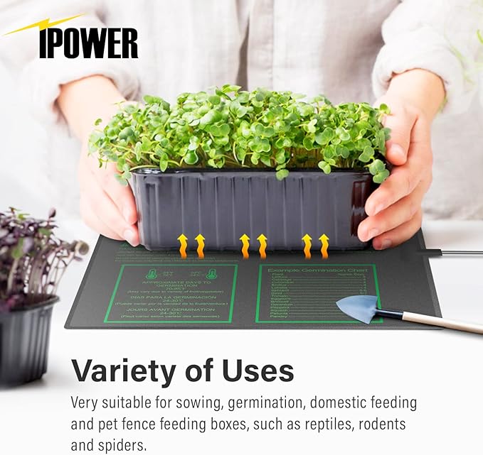 iPower 20” x 20.75” Seeding Heat Mat Upgraded Carbon Film Indoor Warm Hydroponic Plant Germination Starting Pad Durable Waterproof, 20" x 20.75", Black
