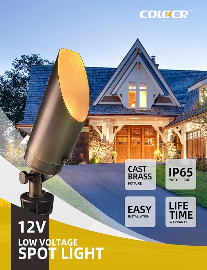 COLOER Die-cast Brass Landscape SpotLights Outdoor, 12V AC/DC Low Voltage Adjustable Yard Lighting, IP65 Waterproof Garden Patio Trees Spot Up Light(103B, Bronze, 6-Pack Without Bulb)