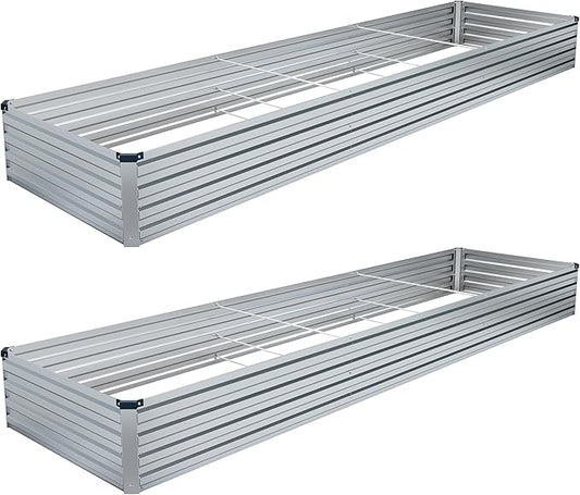 2PCS 12x4x1FT Galvanized Raised Garden Bed Kit,Vegetable Boxes-Rectangle Metal Flower Box,Large Planter Raised Beds Outdoor Garden for Planting,Fruit,Herb-Sliver