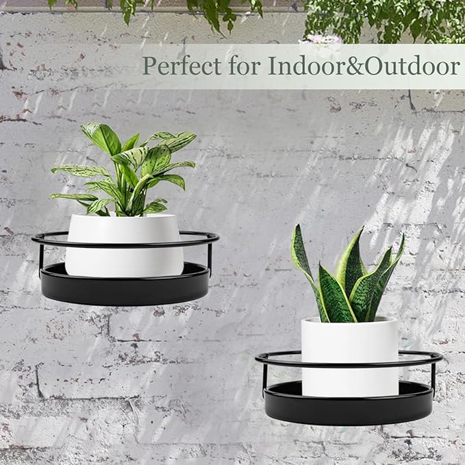 ARTORA Wall Mounted Plant Holder, 2 Pack Metal Flower Pot Wall Hanging Shelf Black Indoor Outdoor Decorative Floating Shelves Planter Hanger Racks for Wall Bedroom Living Room Porch Balcony Decor