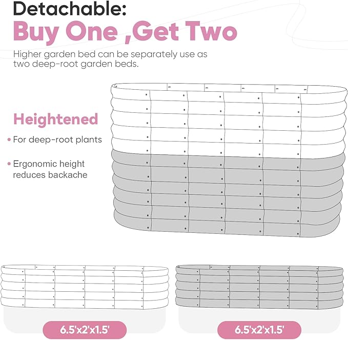 KING BIRD Raised Garden Bed 2.85 ft Tall 9 in 1 Galvanized Planter Garden Box Outdoor for Gardening, Deep Root Vegetables, Flowers 78.7X23.6X34.2 in, Pink