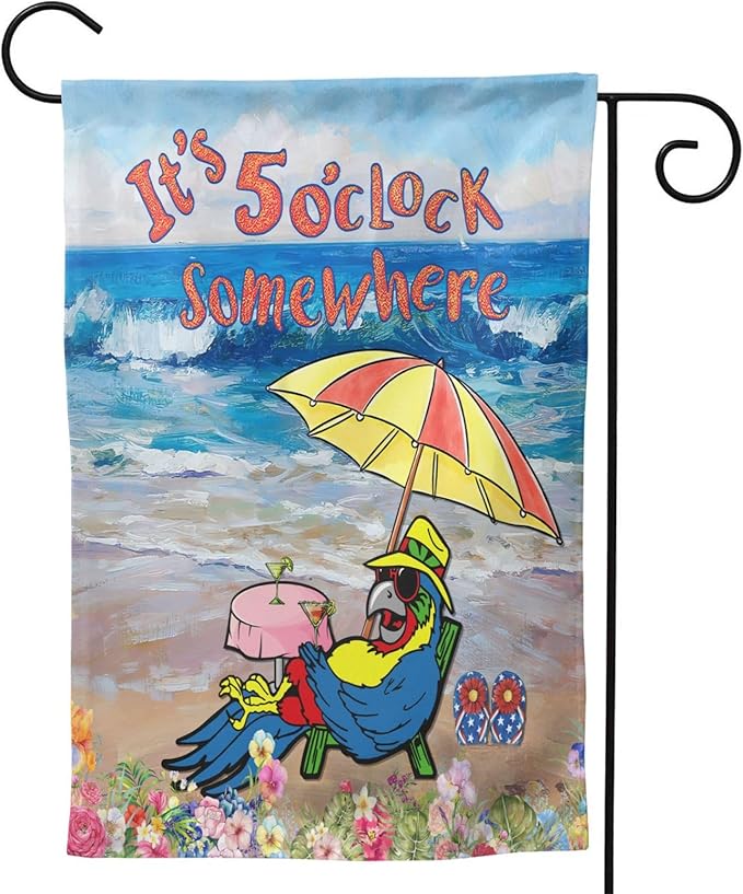It'S 5 O'Clock Somewhere Garden Flag 12x18 Inch Outdoor Decoration Banner Spring Summer Tropical Beach House Flags Yard Farmhouse Garden Deco Indoor Sign