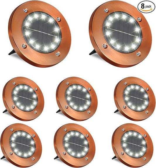 HOFLY Outdoor In-Ground Solar Landscape Lights - 8 Pack, 12 LED, White Light for Pathway, Yard, Patio, Walkway