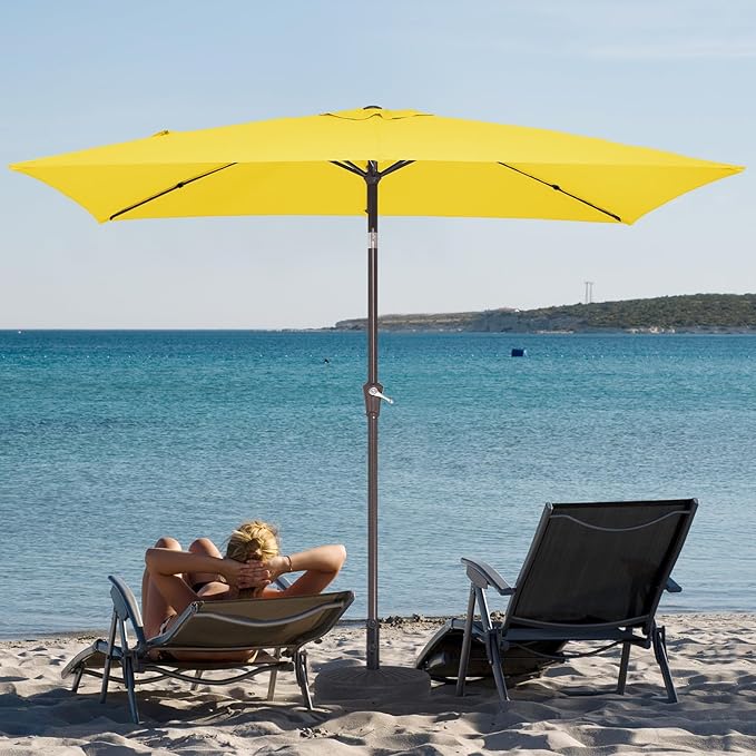 JEAREY 6.5x10 ft Rectangular Patio Umbrellas Outdoor Market Umbrella with Push Button Tilt and Crank, Rectangle Table Umbrella 6 Sturdy Ribs UV Protection for Pool Garden Backyard Deck, Yellow
