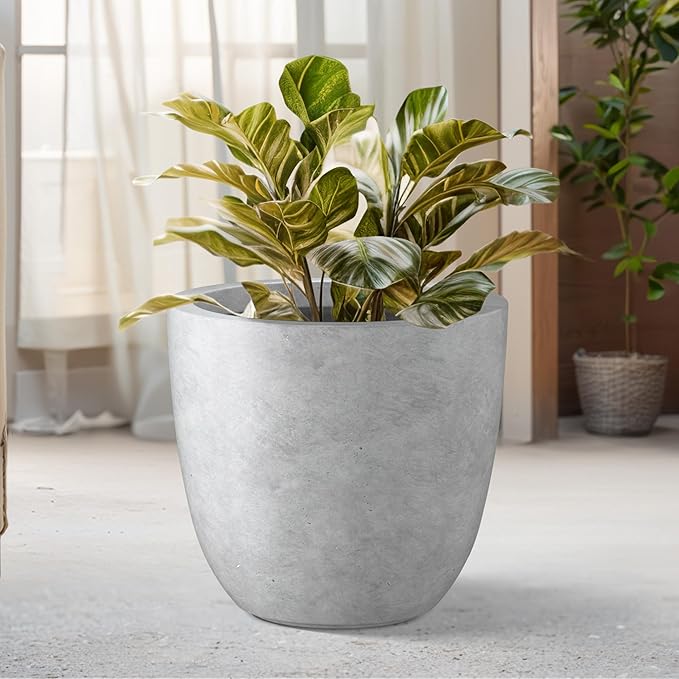 Kante 18 Inch Dia Round Concrete Planter, Indoor Outdoor Large Plant Pot with Drainage Hole and Rubber Plug for Home Patio Garden, Gray Concrete