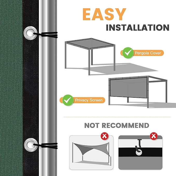 VICLLAX Shade Fabric Sun Shade Cloth with Every 2 FT Grommets for Patio Garden Pergola Cover Canopy 11x17 FT, Dark Green