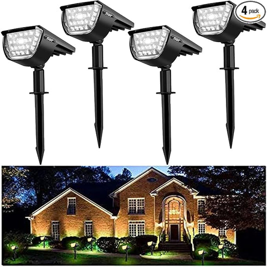 Jior Solar Landscape Spotlights Outdoor 32 LED IP65 Waterproof Solar Powered Wall Lights 2-in-1 Adjustable Outside Lights for Garden Yard Driveway Walkway Pool Patio 4 Pack (Cold White)