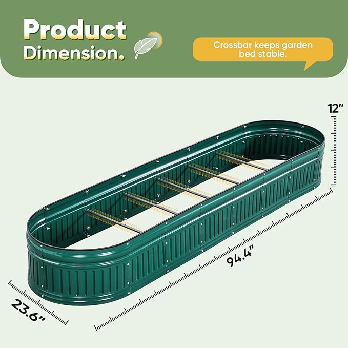 KING BIRD Raised Garden Bed Kit 2025 Upgraded Modular DIY Galvanized Planter Garden Box Outdoor for Gardening, Vegetables, Flowers, Elegant Roman Column Design, 94x24x12 in, Dark Green