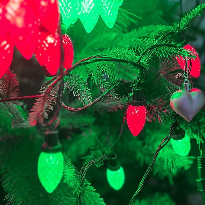 2-Pack C9 Christmas String Lights, 100LED 66FT Waterproof Connectable Green Wire, Plug in Led Outdoor/Indoor Fairy String Lights, for Xmas Tree Garden Patio Wedding Party Decorations (Red and Green)