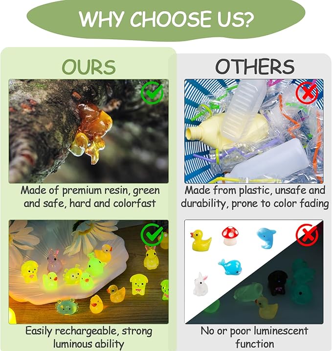 126PCS Mini Resin Ducks Animals Luminous Tiny Duck Animals Bulk Figures to Hide Glow in The Dark for Miniature Fairy Garden Accessories Micro Landscape Aquarium Potted Ornament Outdoor Decor