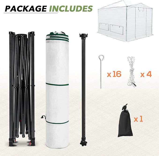 EAGLE PEAK 12x8 Portable Walk-in Greenhouse, Pop-up Indoor Outdoor Garden Green House, Zippered Doors and Windows, PE Cover, White