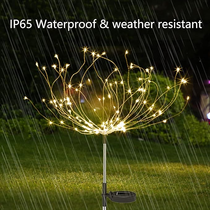 Anordsem Solar Fireworks Lights for Outdoor: Garden Light Waterproof for Yard Outside Decoration-Sparkler Stick LEDs for Pathway Lawn -Twinkle Lamp Powered Walkway Stake Party 4 Pack Warm White