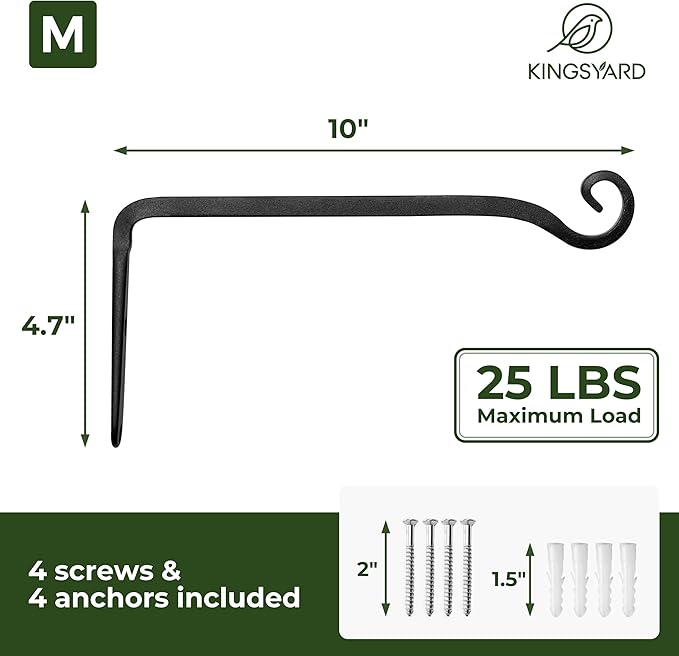 Kingsyard 2-Pack Wall Plant Hanger Outdoor - Heavy Duty Metal Hanging Bracket Hooks for Hanging Plant Bird Feeders Lanterns Wind Chimes Outdoor & Indoor, 10-Inch/Black