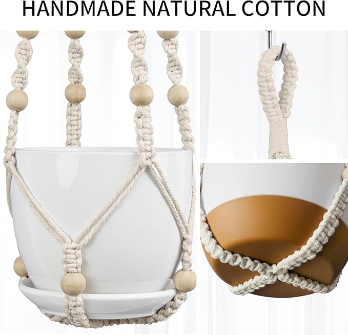 3 Pack Macrame Plant Hanger - 35"/29"/23" Different Sizes, Hanging Planter Basket Flower Pot Holder for Indoor Outdoor, Boho Home Decor, Ivory (POTS NOT Included)