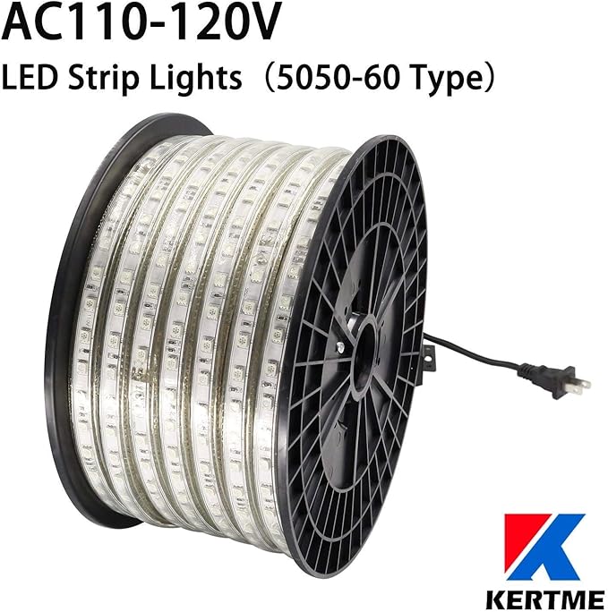 5050-60 Type AC 110-120V RGB LED Strip Lights, Flexible/Waterproof/Dimmable/Multi-Colors/Multi-Modes LED Rope Light + 24 Keys Remote for Home/Garden/Building Decoration (65.6ft/20m, RGB)