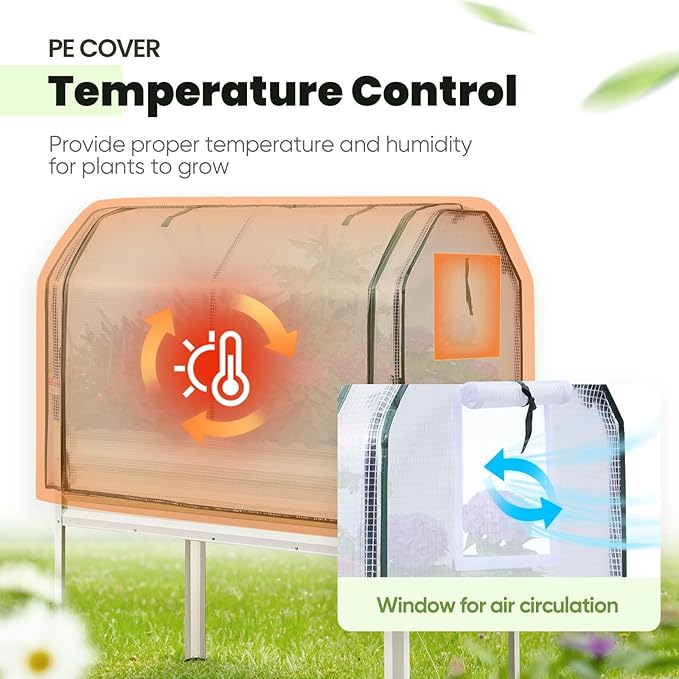 KING BIRD Large Raised Garden Bed with Cover Galvanized Elevated Planter Box with Legs 48×24×56 in for Backyard, Patio, Balcony, 400lb Capacity, Beige