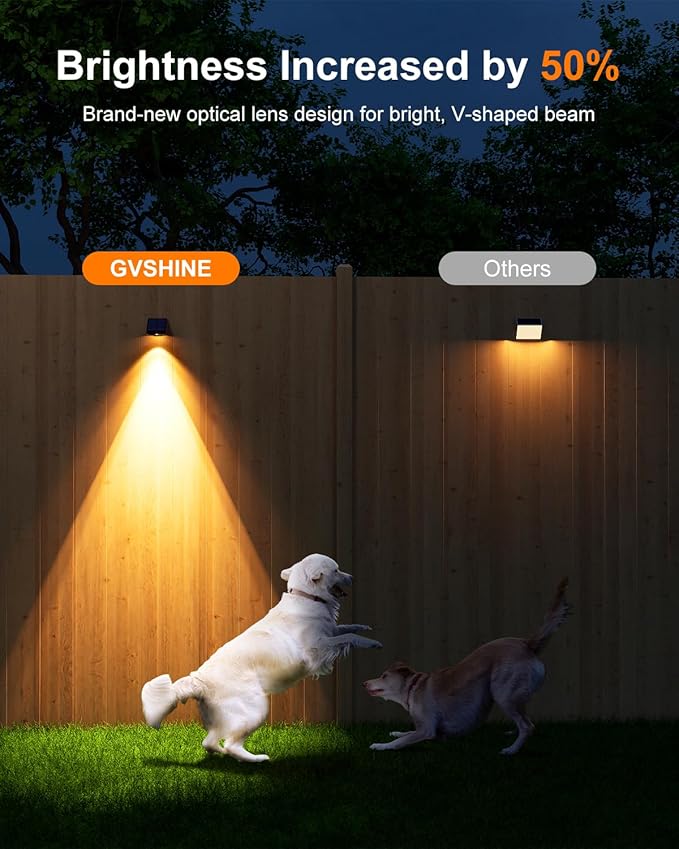 8 Pack Decorative Solar Powered Fence Lights Outdoor Waterproof with Warm White LED Spot Lens, for Outside Wall, Deck, Patio, Yard, Rail, Garage, Pool, Designed for Enhanced Security, Easy Install