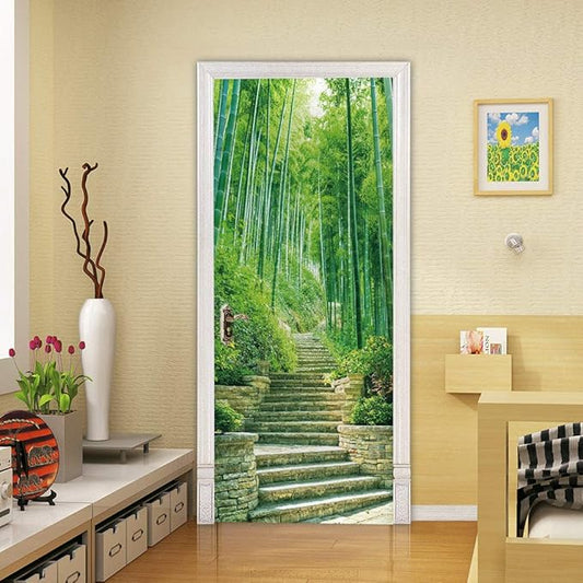 3D Door Stickers Murals - Bamboo - Peel & Stick Wallpaper - Self-Adhesive Decals - Removable PVC Waterproof Door Poster - Bedroom & Living Room - 37.4" x 84.6"