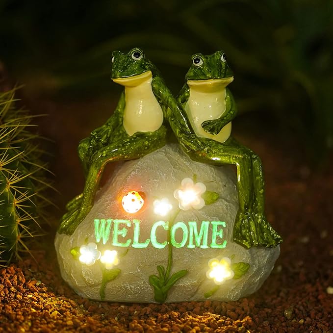 Nacome Solar Garden Outdoor Statues Frog with Succulent and 7 LED Ligh ...