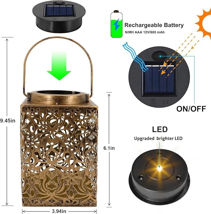 2 Pack Solar Lanterns Outdoor Waterproof - Metal Solar Garden Lights for Patio Porch Yard Garden Decor, Christmas Birthday Gifts for Women (Bronze)