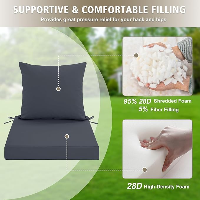 Outdoor Chair Cushions, Waterproof Outdoor Cushions for Patio Furniture w/Fade-Resistant, Removable & Machine-Washable Covers, 19x19 Inch, Ideal for Seat in Gardens/Porch – Set of 4, Dark Grey