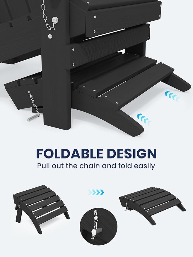 KINGYES Folding Adirondack Ottoman for Adirondack Chair, Black