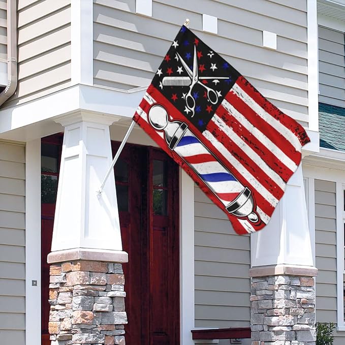 FLAGWIX Barbershop Flag, Barber American Flag - 4th of July Decorations for Home, Inside, Outside, House Flag (29.5" X 39.5") - USA House Garden Flags Premium Polyester, Decorative Outdoor Flags
