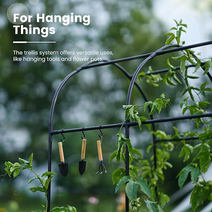 KING BIRD Raised Garden Bed with Arched Trellis Galvanized Planter Garden Box Outdoor for Gardening, Climbing Vegetables, Flowers 7.87x3.94x0.98 Ft, Silver