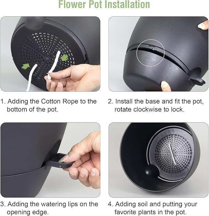 12 inch Large Self Watering Pots for Indoor Outdoor Plants, Flower Plant Pots with Mesh Drainage Holes for Garden House, Plastic Planters with Reservoir for Home Decor, Black