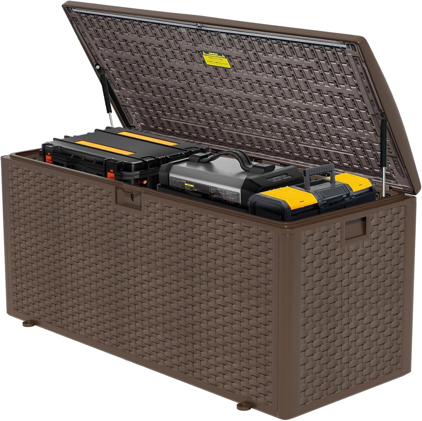 180 Gallon Lockable Deck Box, Waterproof & UV-Resistant Outdoor Storage for Patio Cushions, Heavy Duty Resin Deck Storage Container, Coffee