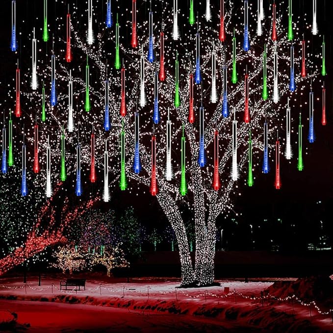 Aokudoni Christmas Lights, 16 inch/ 40 cm Meteor Shower Rain Lights, Christmas Decorations Outdoor Yard, Christmas Lights Outdoor for Tree House Holiday Party Wedding, UL Plug, Multicolor