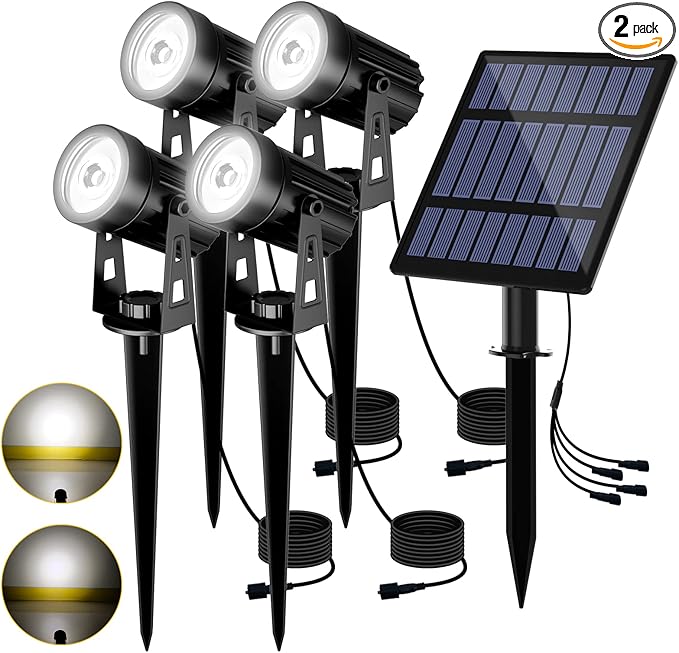 T-Sun Solar Spotlights Outdoor Waterproof, 4-in-1 Solar Landscape Spotlights Outdoor Waterproof Auto ON/Off Solar Lights for Garden, Yard, Driveway, Pool Area(White)