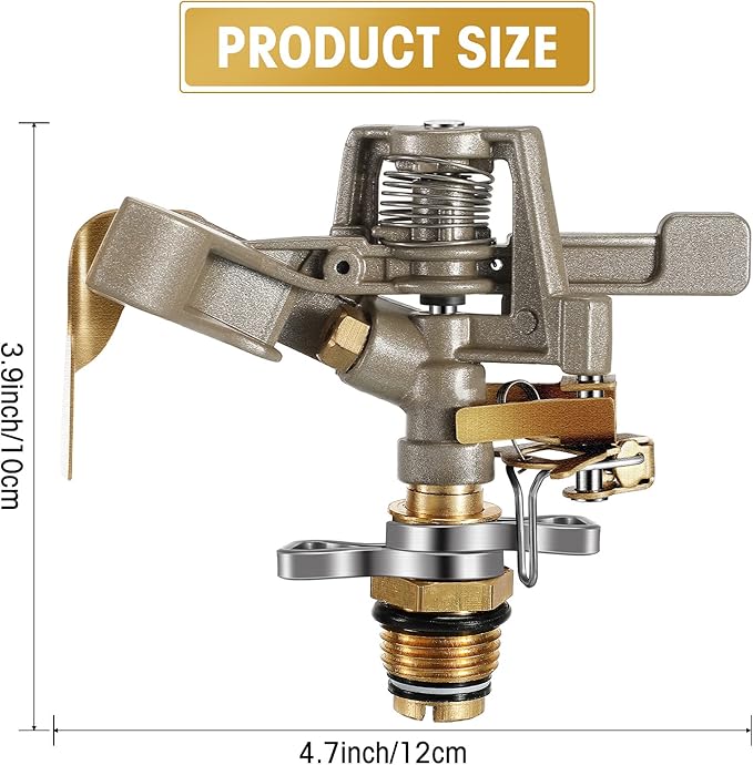Impact Sprinkler Head Brass Pulsating Sprinkler Lawns Garden Adjustable 360 Degrees Watering Heavy Duty Sprinkler Head with Nozzles for Yard and Grass Irrigation (9 Pieces)