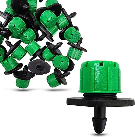 (25-Pack) - 1/4" Inch Universal Barbed Drip Emitter - Adjustable Flow 0-18.5 GPH Fit 1/4 (4-7mm) Drip Irrigation Tubing - Professional Grade (25 Pack Dripper Only)