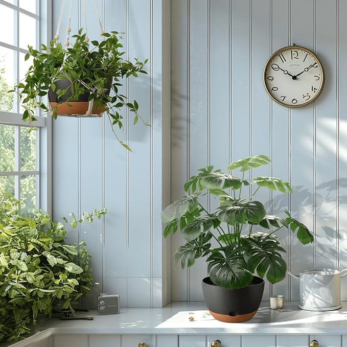 10 Inch Hanging Planters for Indoor Plants,Set of 2 Hanging Pots for Plants with Self-Watering, Outdoor Hanging Plant Pot with Drainage and 2 Kinds of Hanging Baskets Hangers for Home Decor and Garden