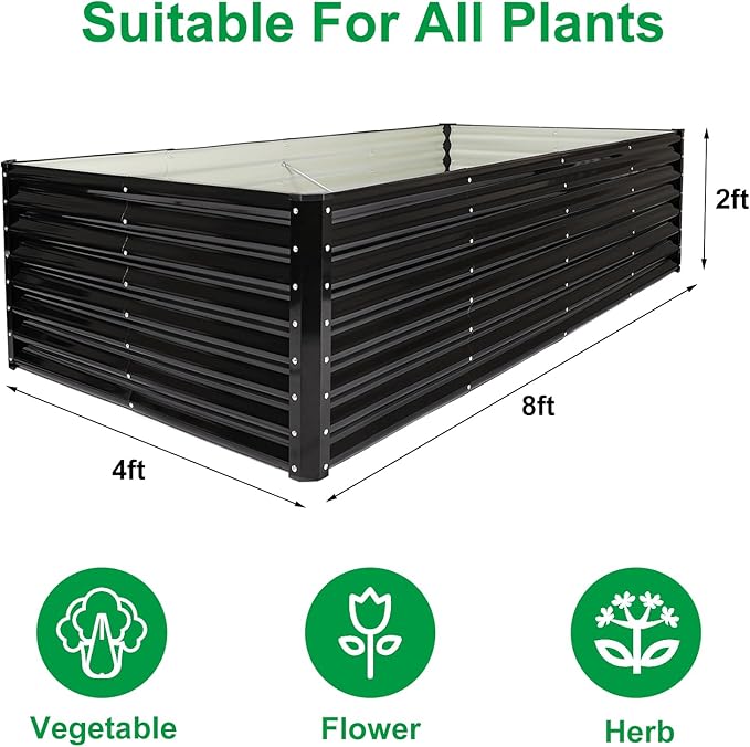 JERIA 8×4×2ft Galvanized Raised，Outdoor Metal Raised Garden Bed, Rectangular Deep Root Planter Box for Vegetables, Flowers, Herbs
