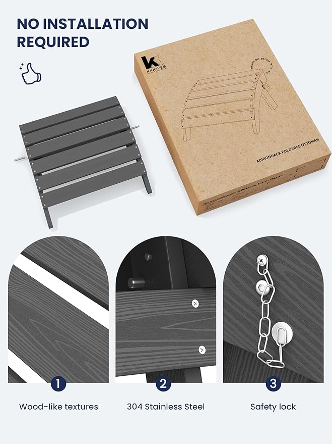 KINGYES Folding Adirondack Ottoman for Adirondack Chair, Grey