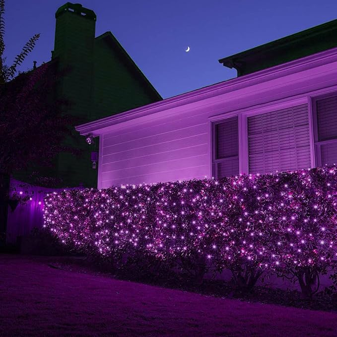 HISHINY Halloween Lights Outdoor,100LED 5ftx5ft Purple Net Lights with Connectable, Waterproof,UL Certified and Durable Green Wire Design for Bushes,Trees, Outdoor Indoor Party Decorations(Purple)