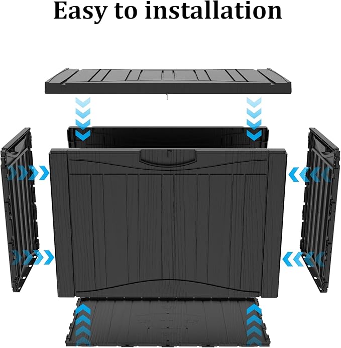 45 Gallon Outdoor Storage Box Waterproof Lockable Resin Deck Box Large, Patio Storage Bin for Pool Accessories Cushion Furniture, Garden Tools, UV-Resistant Outside Delivery Black