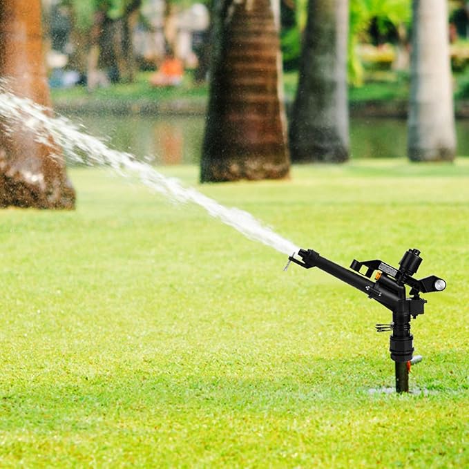 Rocking Arm Sprinkler, 1.5in to 1in DN25 Female Thread Adjustable 360 Degree Rotating Rocking Arm Impact Mini Sprinkler with Nozzle Set