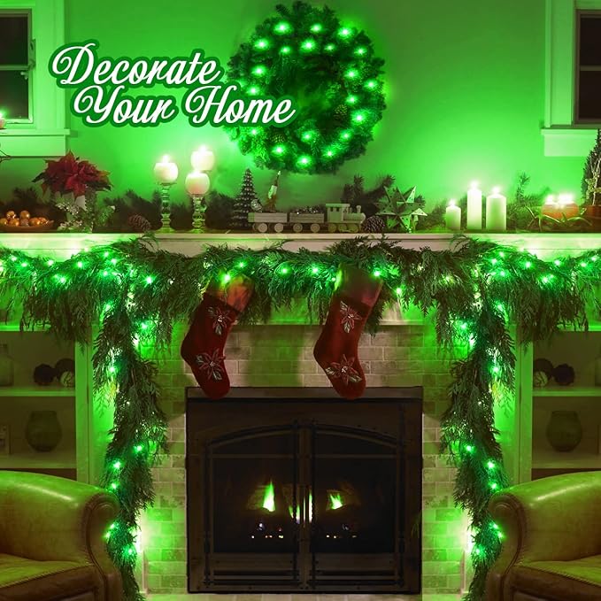 JMEXSUSS Connectable 100 LED Green Halloween Lights, 8 Modes Plug-in Green Christmas Lights Indoor, 33ft Clear Wire Twinkle String Light Outdoor for Halloween Christmas Tree Xmas Decor